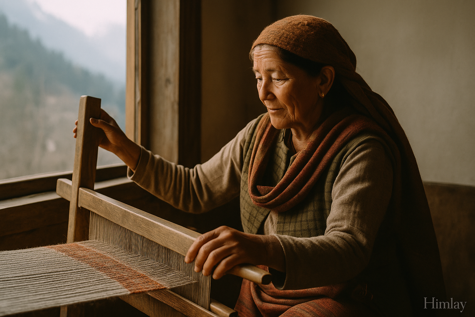 Himalayan artisan weaving a shawl